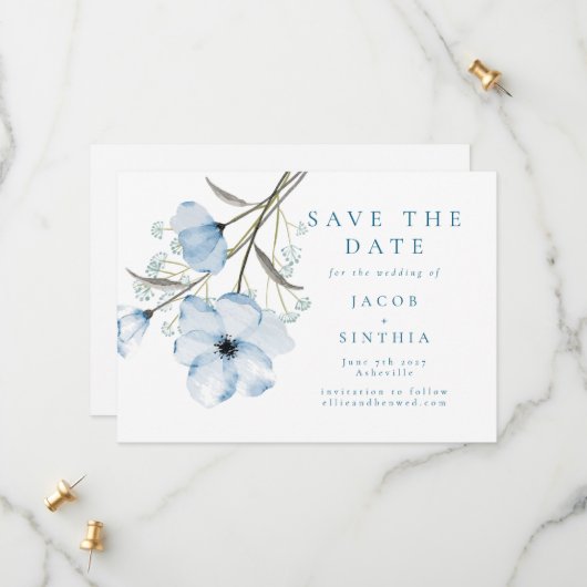 Moderne Elegante Chic Dusty Blue Wedding Save The Date (Vorderseite/Rückseite Beispiel)