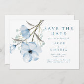 Moderne Elegante Chic Dusty Blue Wedding Save The Date (Vorne/Hinten)