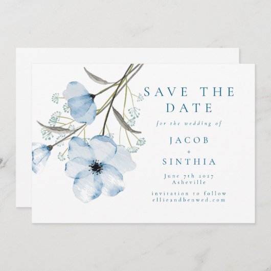 Moderne Elegante Chic Dusty Blue Wedding Save The Date (Vorne/Hinten)
