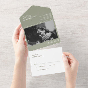 Moderne elegante chic Salbei grüne 1Foto RSVP Hoch All In One Einladung