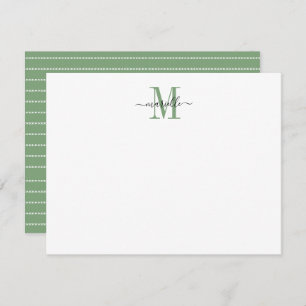 Moderne elegante Chic Script Monogram Green Mitteilungskarte