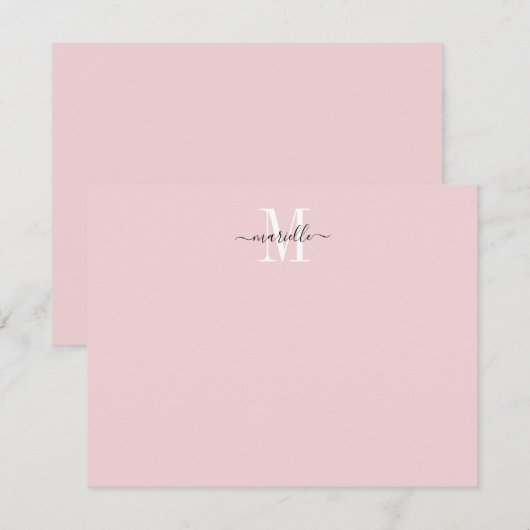Moderne elegante Chic Script Monogram Rosa Mitteilungskarte (Vorne/Hinten)