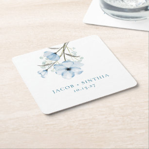 Moderne Elegante Chic Staubblaue Hochzeit Rechteckiger Pappuntersetzer