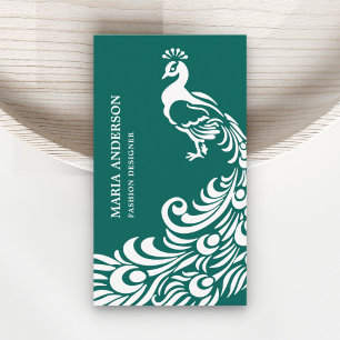 Moderne Elegante Chic Türkis und Weiß Pfau Visitenkarte