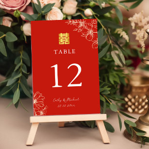 Moderne elegante chinesische Hochzeit florale Schr Tischnummer