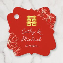 Moderne elegante chinesische Hochzeitsschrift mit Geschenkanhänger