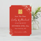 Moderne elegante chinesische Hochzeitsschrift mit Save The Date (Stehend Vorderseite)