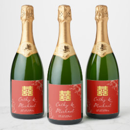Moderne elegante chinesische Hochzeitsschrift mit  Schaumweinetikett