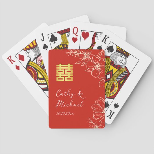 Moderne elegante chinesische Hochzeitsschrift mit Spielkarten (Rückseite)