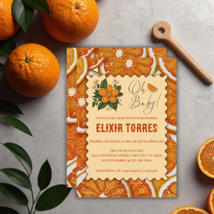 Moderne elegante Citrus Orange Babydusche Einladung