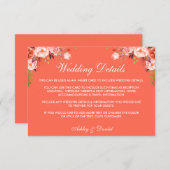 Moderne elegante Coral Floral Wedding Details Einladung (Vorne/Hinten)