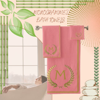 Moderne elegante Coral Gold Chic Monogram Badhandtuch Set