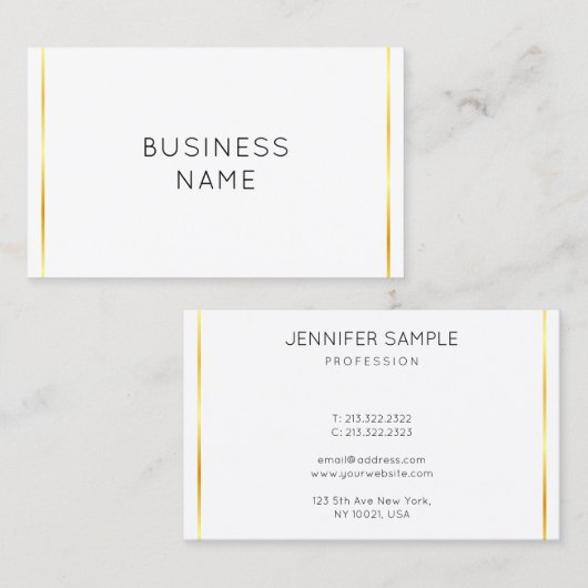 Moderne elegante Corporate Gold Streifen Weiß Visitenkarte (Vorne/Hinten)