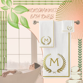 Moderne elegante Cream Gold Chic Monogrammiert Badhandtuch Set