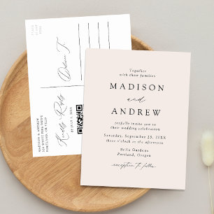 Moderne Elegante Cream QR Code Hochzeit Einladungspostkarte