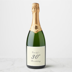 Moderne elegante Creme 30. Geburtstagsfeier Schaumweinetikett