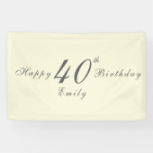Moderne elegante Creme 40. Geburtstagsfeier Banner (Horizontal)
