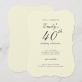 Moderne elegante Creme 40. Geburtstagsfeier Einladung (Vorne/Hinten)