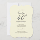 Moderne elegante Creme 40. Geburtstagsfeier Einladung (Vorderseite)