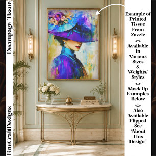 Moderne elegante Dame mit Hut, lila FR1R-Decoupage Seidenpapier