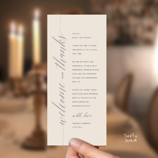 Moderne elegante Dankeskarten für das Hochzeitsdin Programm
