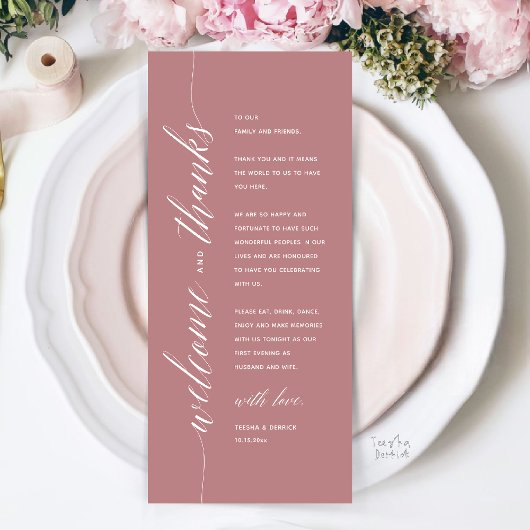 Moderne elegante Dankeskarten für das Hochzeitsdin Programm