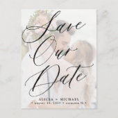 Moderne, elegante Drehbuch-Foto Hochzeit speichern Ankündigungspostkarte (Vorderseite)