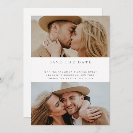 Moderne Elegante drei Fotos Save the Date (Vorne/Hinten)