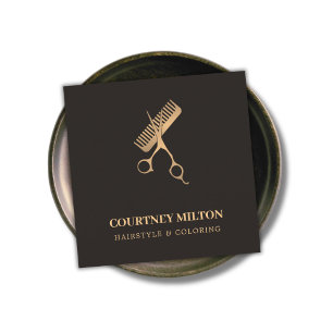 Moderne, elegante dunkle Imitate Goldschere Comb Quadratische Visitenkarte
