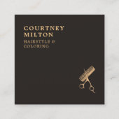 Moderne, elegante dunkle Imitate Goldschere Comb Quadratische Visitenkarte (Vorderseite)