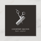 Moderne elegante dunkle Imitate Silberschere Comb Quadratische Visitenkarte (Vorderseite)