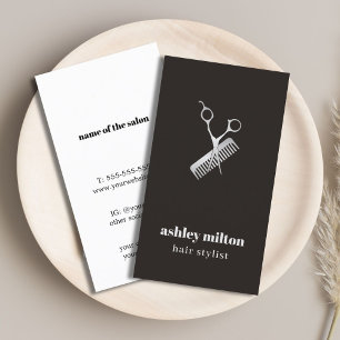 Moderne elegante dunkle Imitate Silberschere Comb Visitenkarte
