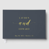 Moderne, elegante Dunkle Marine und Goldhochzeit Gästebuch (Vorderseite)