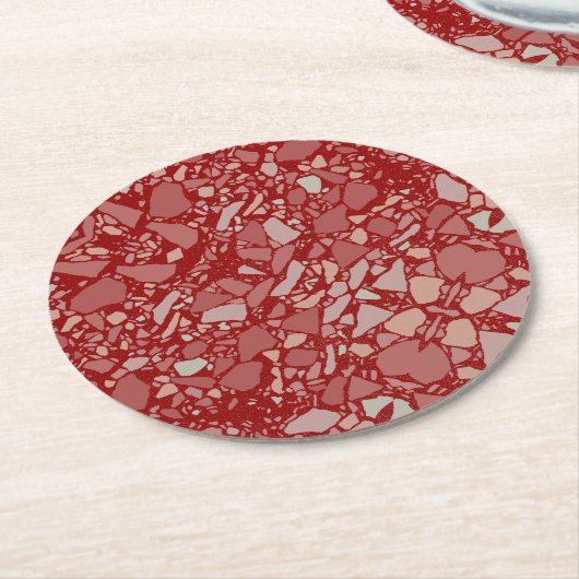 Moderne elegante, dunkle Rote Terrazzo Kunstgaleri Runder Pappuntersetzer (Angewinkelt)