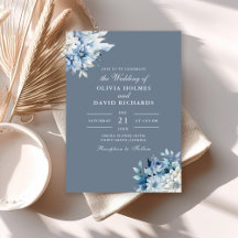 Moderne, elegante Dusty Blue Wildblumen Hochzeit