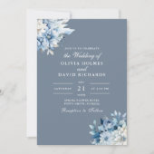 Moderne, elegante Dusty Blue Wildblumen Hochzeit Einladung (Vorderseite)