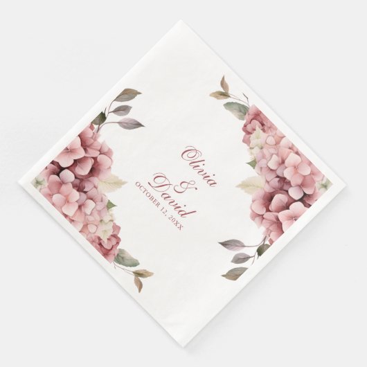 Moderne elegante Dusty Rose Hydrangea Wedding Serviette (Ecke)