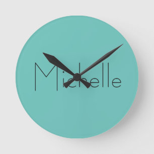 Moderne elegante einfache blaue Ihr Name Runde Wanduhr