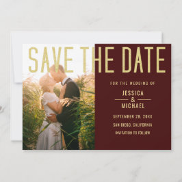 Moderne Elegante Einfache Burgund-Foto Hochzeit Save The Date