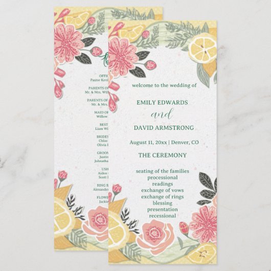 Moderne elegante einfache Floral-Hochzeitsprogramm (Vorne/Hinten)