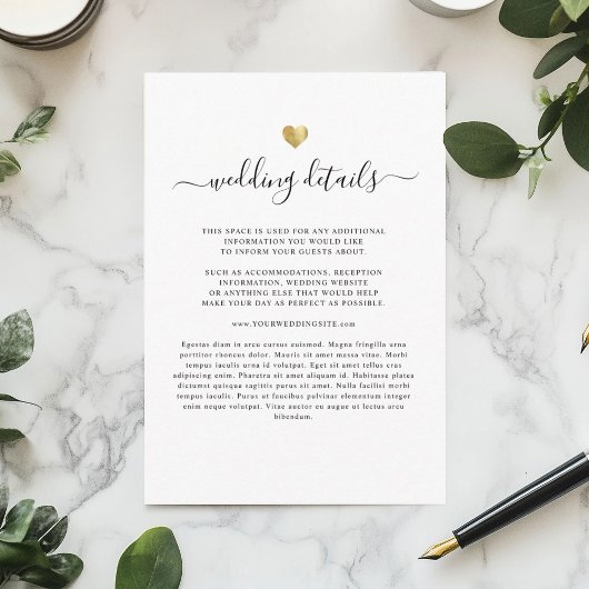 Moderne Elegante einfache Gold Heart Wedding Detai Begleitkarte