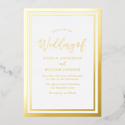 Moderne Elegante Einfache Hochzeit Folieneinladung (Vorderseite)