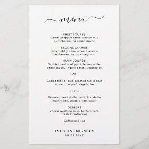 Moderne elegante einfache Hochzeitsmenü