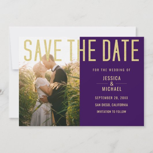 Moderne Elegante Einfache Lila Foto Hochzeit Save The Date (Vorderseite)