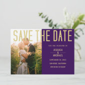 Moderne Elegante Einfache Lila Foto Hochzeit Save The Date (Stehend Vorderseite)