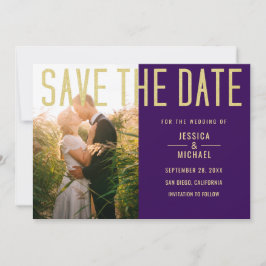 Moderne Elegante Einfache Lila Foto Hochzeit Save The Date