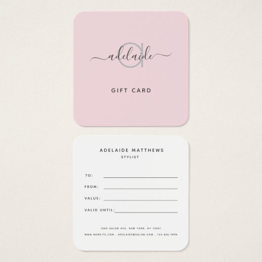 Moderne elegante, einfache Monogram-Blush-Geschenk (Vorne & Hinten)