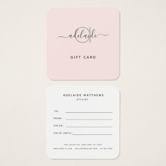 Moderne elegante, einfache Monogram-Blush-Geschenk (Vorne & Hinten)