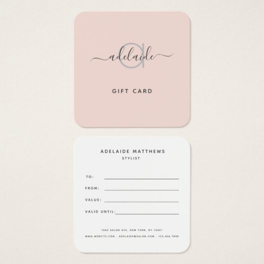 Moderne elegante, einfache Monogram-Blush-Geschenk (Vorne & Hinten)