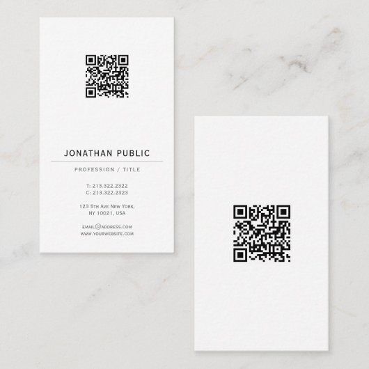Moderne elegante einfache QR-Code-Vorlage Vertikal Visitenkarte (Vorne/Hinten)